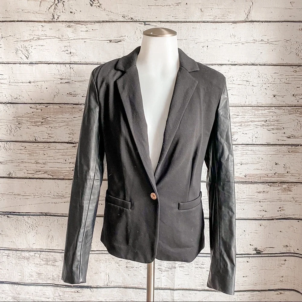 Michael Kors black blazer with faux leather sleeves